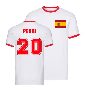 Pedri Spain Ringer T-Shirt (White)