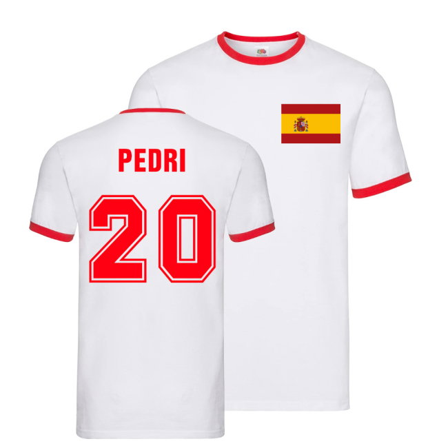 Pedri Spain Ringer T-Shirt (White)
