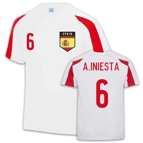 Andres Iniesta Spain Sports Training Jersey (White)