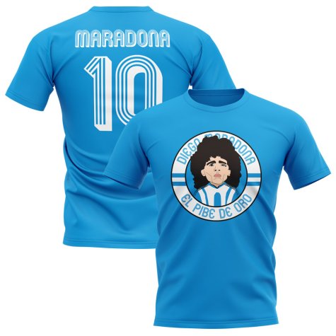 Diego Maradona Argentina Illustration T-Shirt (Sky)