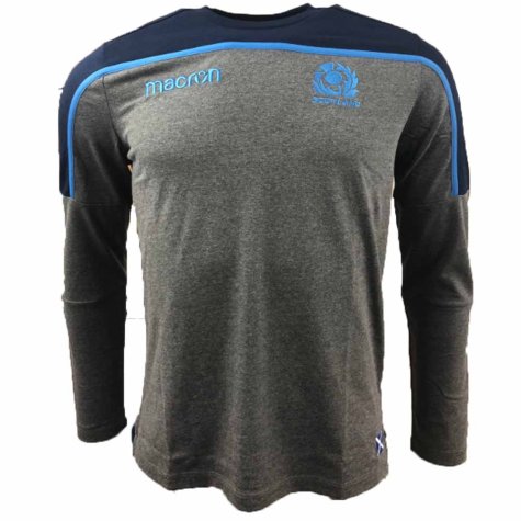 2018-2019 Scotland Macron Rugby Long Sleeve Travel Polycotton T-Shirt (Charcoal)