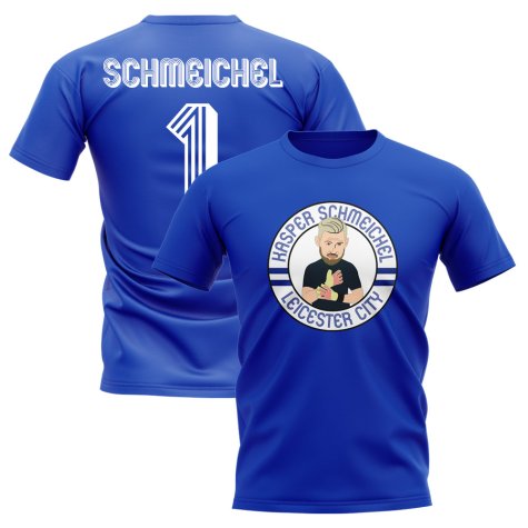 Kasper Schmeichel Leicester Illustration T-Shirt (Blue)