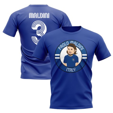Paolo Maldini Italy Illustration T-Shirt (Blue)