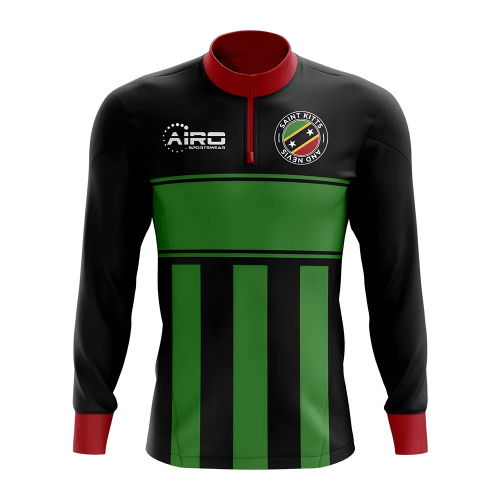 Saint Kitts and Nevis Concept Football Half Zip Midlayer Top (Black-Green)