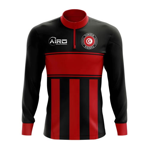 Tunisia Concept Football Half Zip Midlayer Top (Black-Red)