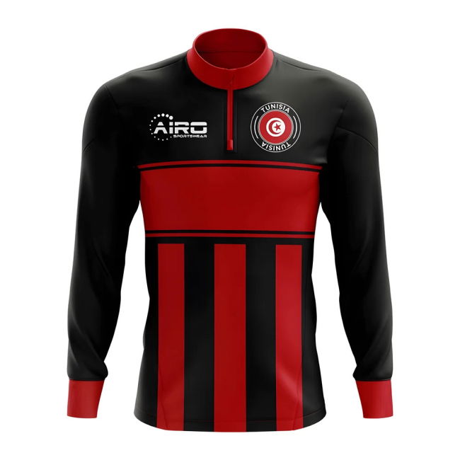 Tunisia Concept Football Half Zip Midlayer Top (Black-Red)