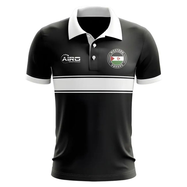 Western Sahara Concept Stripe Polo Shirt (Black) - Kids
