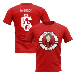 Franco Baresi AC Milan Illustration T-Shirt (Red)