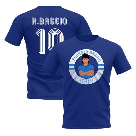 Roberto Baggio Italy Illustration T-Shirt (Blue)