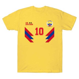 Colombia National Football Team Soccer Retro Jersey Number 10 - Los Cafeteros T-Shirt Yellow