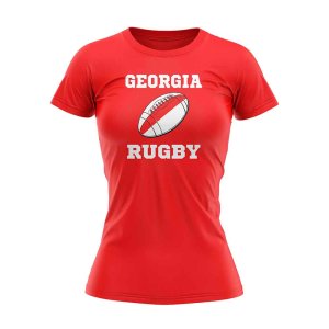 Georgia Rugby Ball T-Shirt (Red) - Ladies