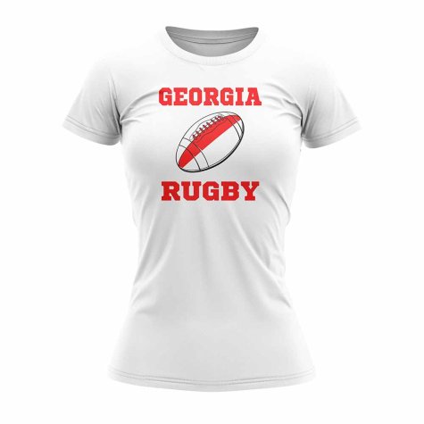 Georgia Rugby Ball T-Shirt (White) - Ladies