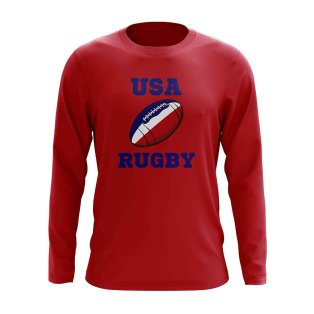 USA Rugby Ball Long Sleeve Tee (Red)