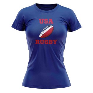 USA Rugby Ball T-Shirt (Blue) - Ladies