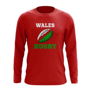 Wales Rugby Ball Long Sleeve Tee (Red)
