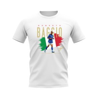 Roberto Baggio Italy Football Crest T-Shirt (White)