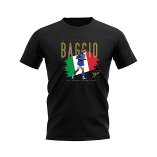Roberto Baggio Italy Football Crest T-Shirt (Black)
