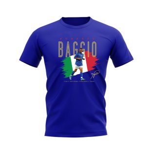 Roberto Baggio Italy Football Crest T-Shirt (Blue)