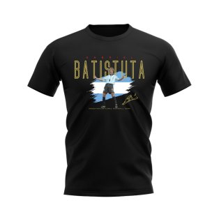 Gabriel Batistuta Argentina Football Celebration T-Shirt (Black)