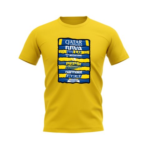 Boca Juniors Shirt Sponsor History T-shirt (Yellow)