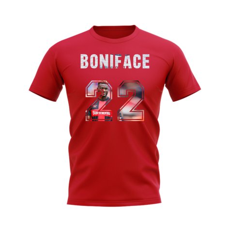 Victor Boniface Name And Number Bayer Leverkusen T-Shirt (Red)
