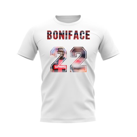 Victor Boniface Name And Number Bayer Leverkusen T-Shirt (White)