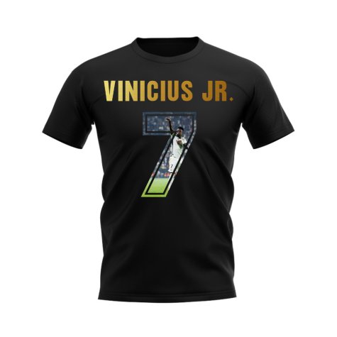Vinicius Jr Name And Number Real Madrid T-Shirt (Black)
