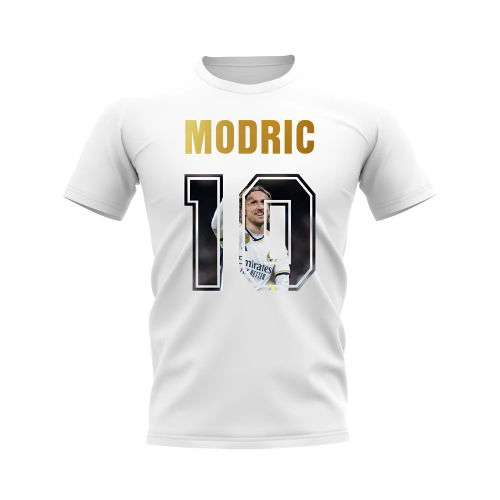 Luka Modric Name And Number Real Madrid T-Shirt (White)