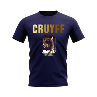 Johan Cruyff Name And Number Barcelona T-Shirt (Navy)