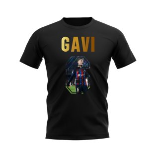 Gavi Name And Number Barcelona T-Shirt (Black)