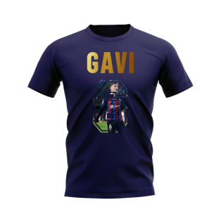 Gavi Name And Number Barcelona T-Shirt (Navy)