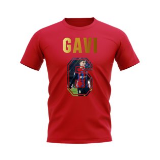 Gavi Name And Number Barcelona T-Shirt (Red)