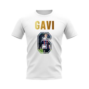Gavi Name And Number Barcelona T-Shirt (White)