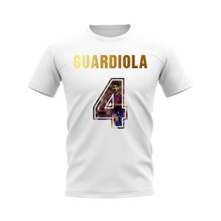 Pep Guardiola Name And Number Barcelona T-Shirt (White)