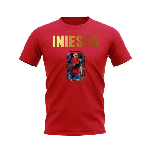 Andres Iniesta Name And Number Barcelona T-Shirt (Red)