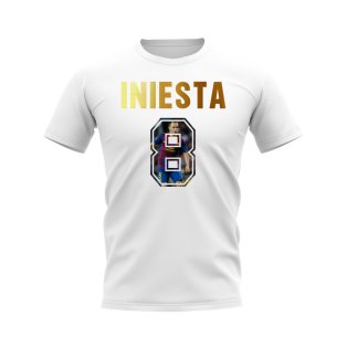Andres Iniesta Name And Number Barcelona T-Shirt (White)