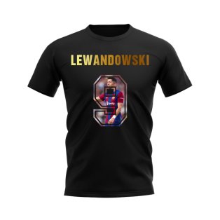 Robert Lewandowski Name And Number Barcelona T-Shirt (Black)