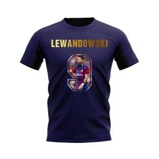 Robert Lewandowski Name And Number Barcelona T-Shirt (Navy)
