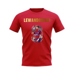 Robert Lewandowski Name And Number Barcelona T-Shirt (Red)