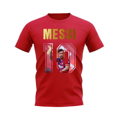 Lionel Messi Name And Number Barcelona T-Shirt (Red)