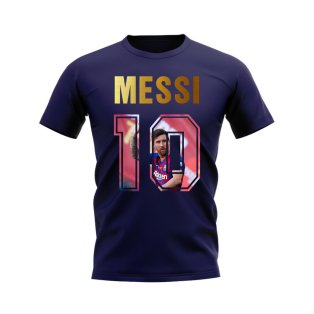 Lionel Messi Name And Number Barcelona T-Shirt (Navy)