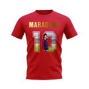 Diego Maradona Name And Number Barcelona T-Shirt (Red)