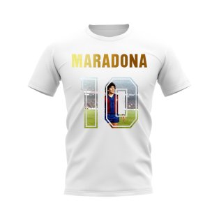 Diego Maradona Name And Number Barcelona T-Shirt (White)