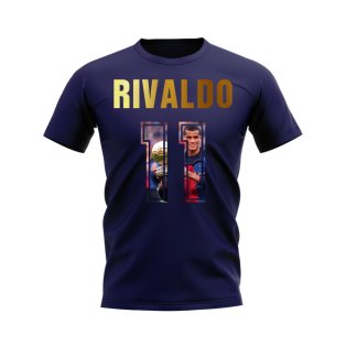 Rivaldo Name And Number Barcelona T-Shirt (Navy)