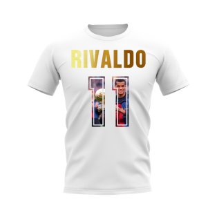 Rivaldo Name And Number Barcelona T-Shirt (White)