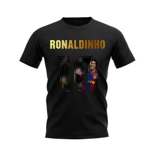 Ronaldinho Name And Number Barcelona T-Shirt (Black)