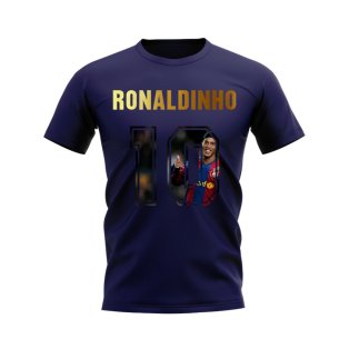 Ronaldinho Name And Number Barcelona T-Shirt (Navy)