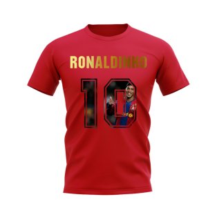 Ronaldinho Name And Number Barcelona T-Shirt (Red)