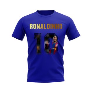Ronaldinho Name And Number Barcelona T-Shirt (Blue)