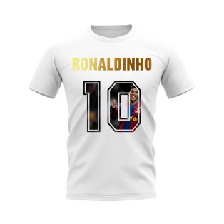 Ronaldinho Name And Number Barcelona T-Shirt (White)